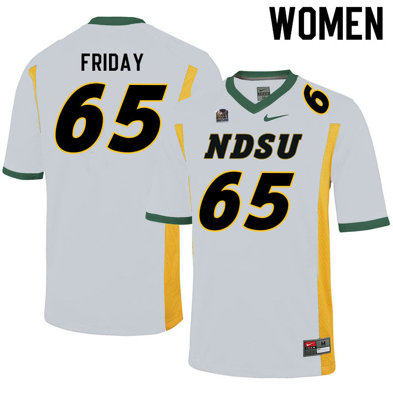 Women #65 Bryce Friday North Dakota State Bison College Football Jerseys Sale-White